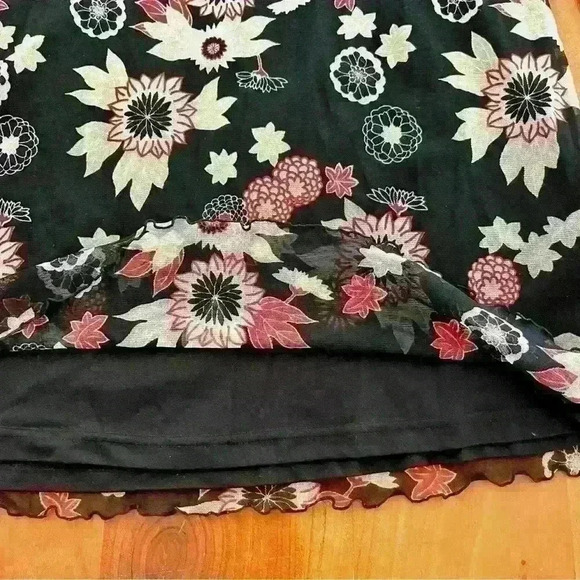 MEXX Floral  Romantic Mesh V Neck Black Long Sleeves Midi Dress Size Large. - Picture 8 of 14